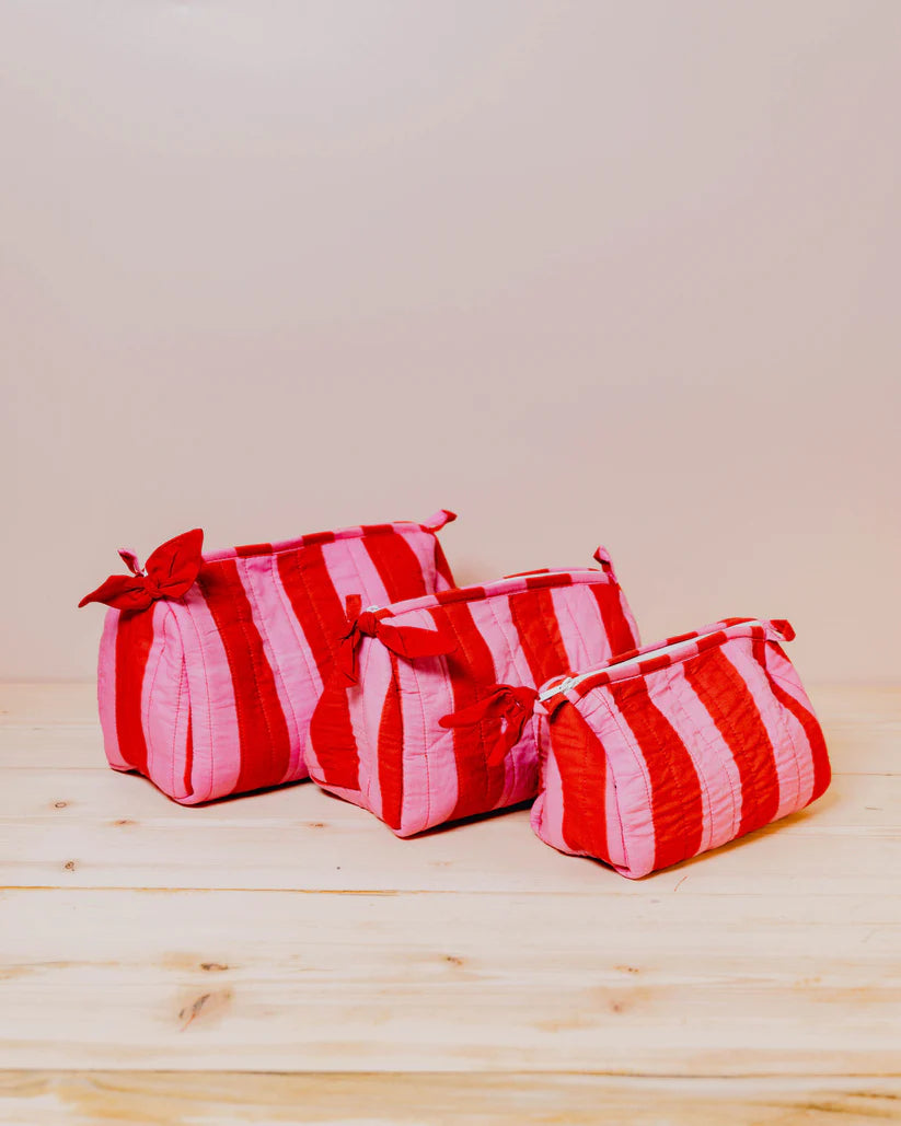 Wash Bag - Pink & Red Stripe