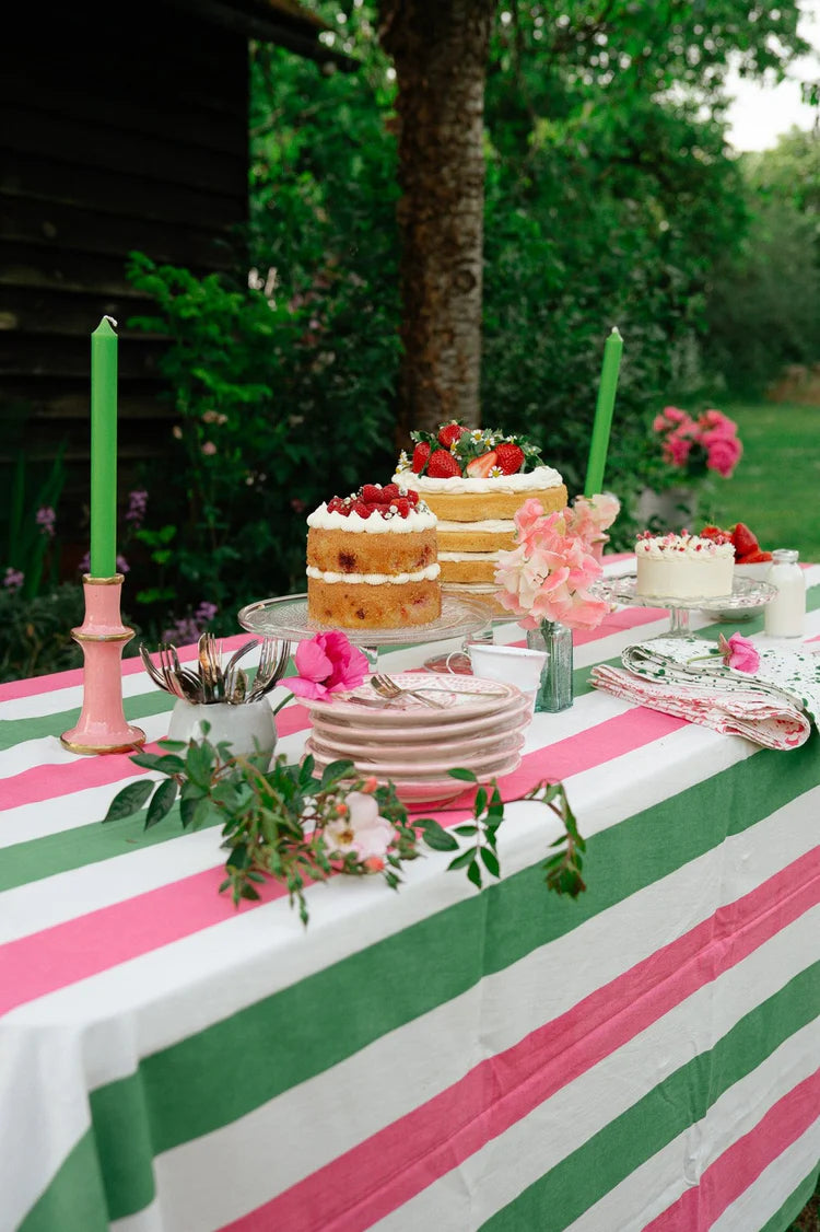 Pink, Sage & White Striped Table Cloth