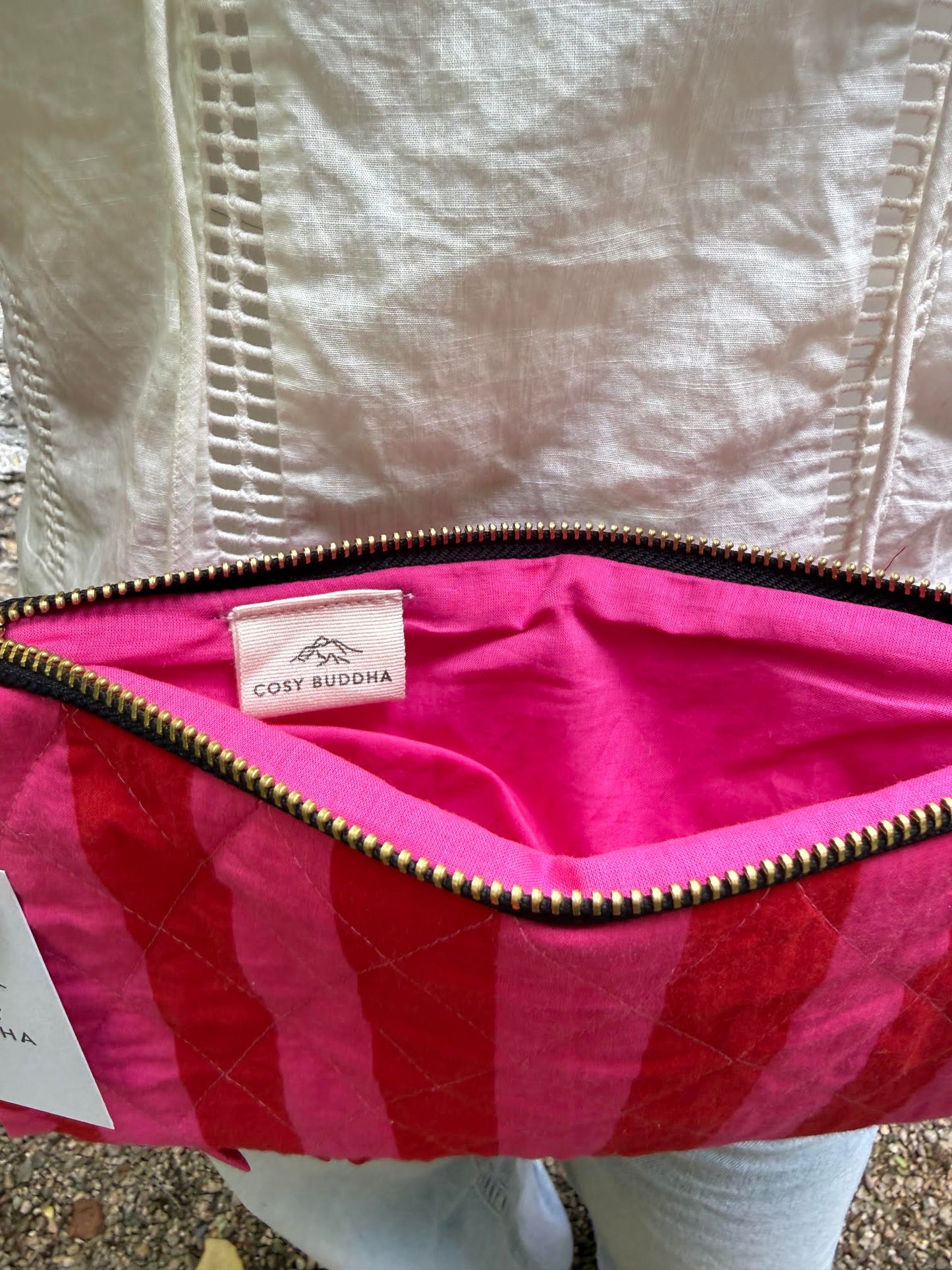 Ruffle Clutch - Pink & Red Stripe