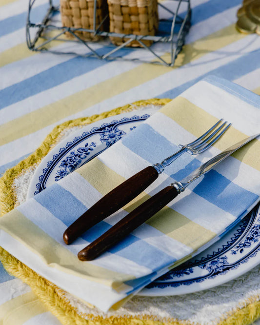 Sky Blue & Butter Yellow Striped Napkins x 4