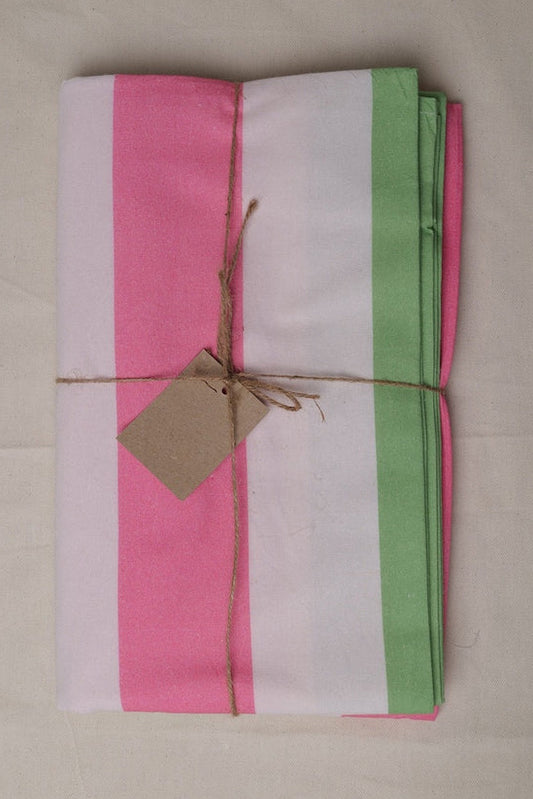 Pink, Sage & White Striped Table Cloth