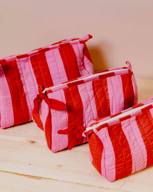 Wash Bag - Pink & Red Stripe