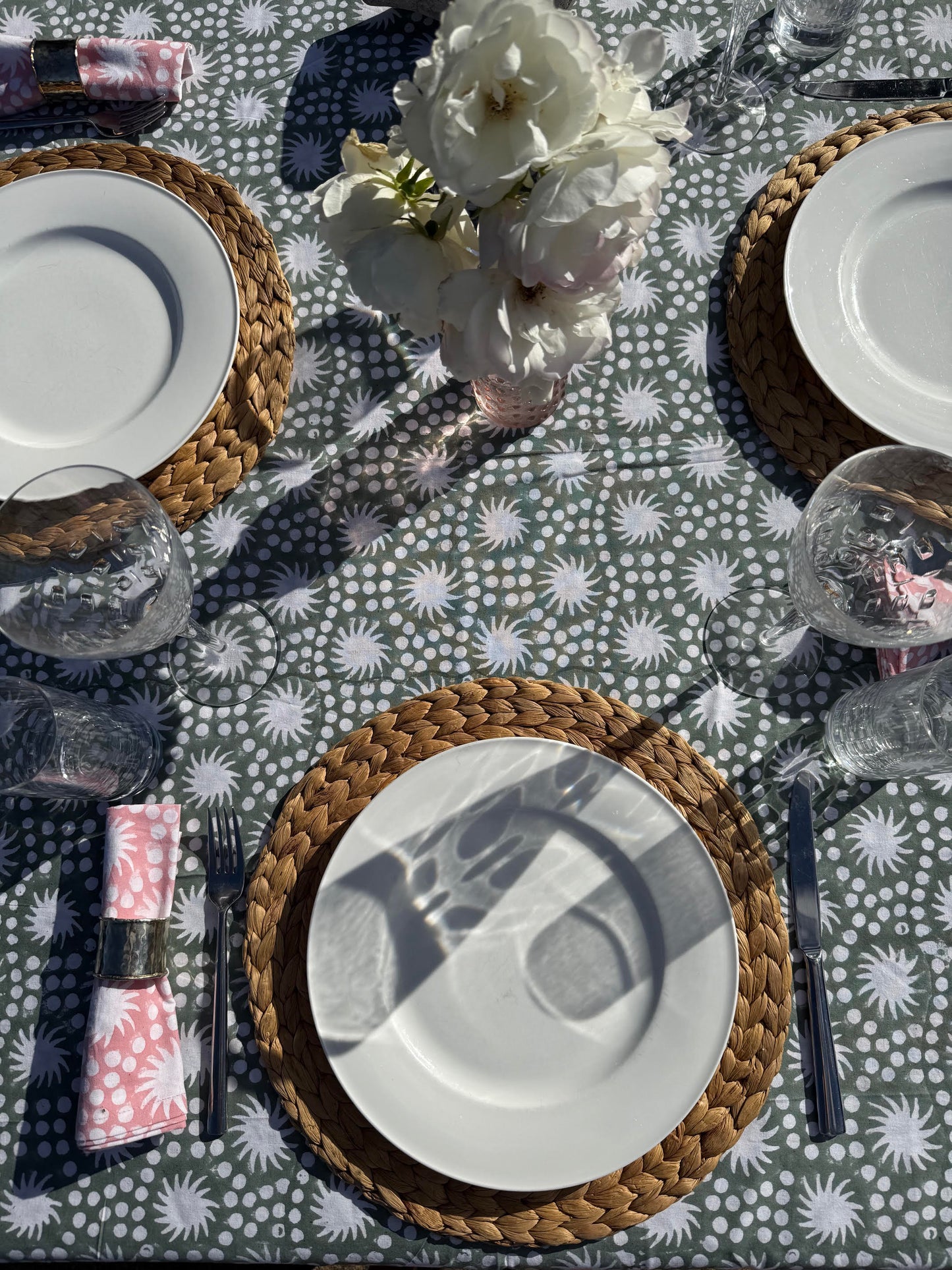 Sunburst Tablecloth - Deep Duck Egg Blue