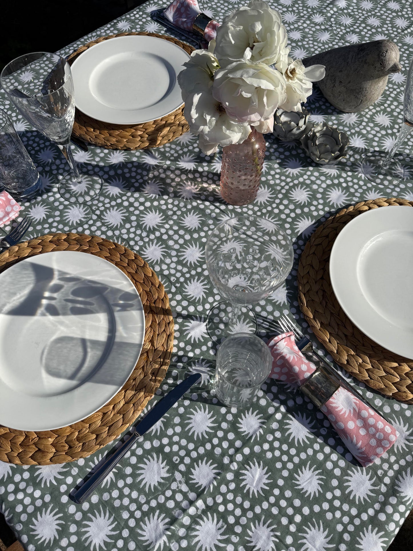 Sunburst Tablecloth - Deep Duck Egg Blue