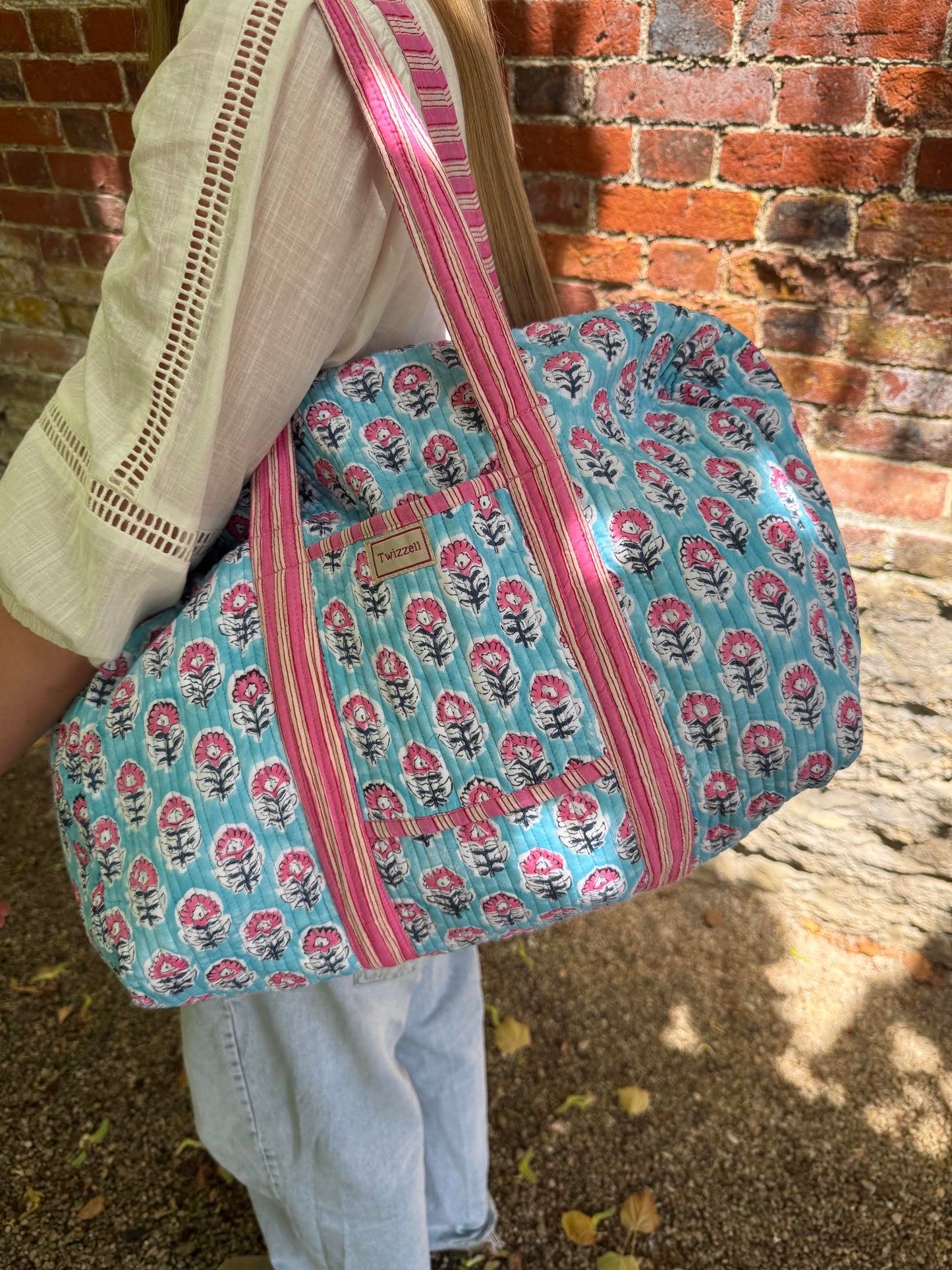 Weekender Bag - Blue & Pink Flower
