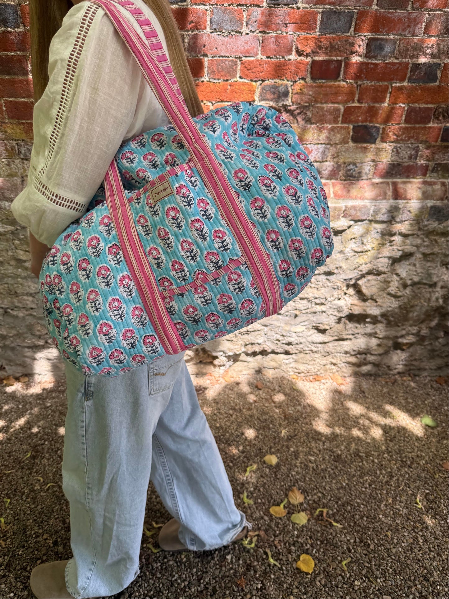 Weekender Bag - Blue & Pink Flower